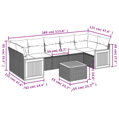 8-tlg. Garten-Sofagarnitur mit Kissen Grau Poly Rattan - Pazzar.ch