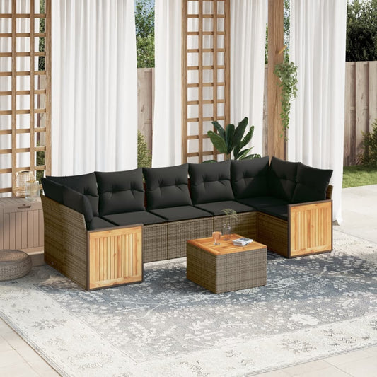 8-tlg. Garten-Sofagarnitur mit Kissen Grau Poly Rattan - Pazzar.ch