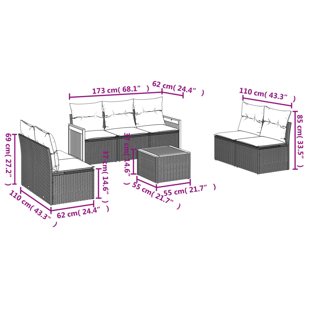 8-tlg. Garten-Sofagarnitur mit Kissen Grau Poly Rattan - Pazzar.ch