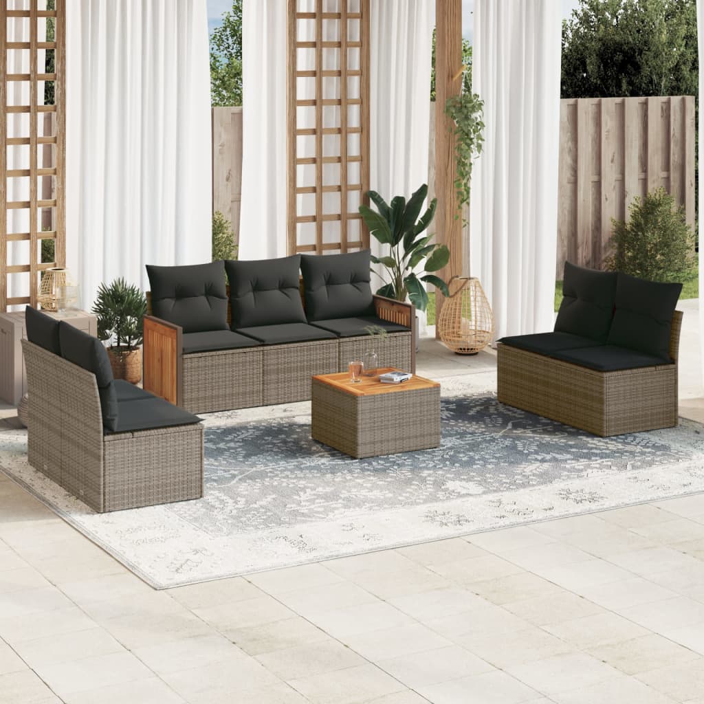 8-tlg. Garten-Sofagarnitur mit Kissen Grau Poly Rattan - Pazzar.ch