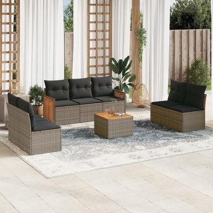 8-tlg. Garten-Sofagarnitur mit Kissen Grau Poly Rattan - Pazzar.ch