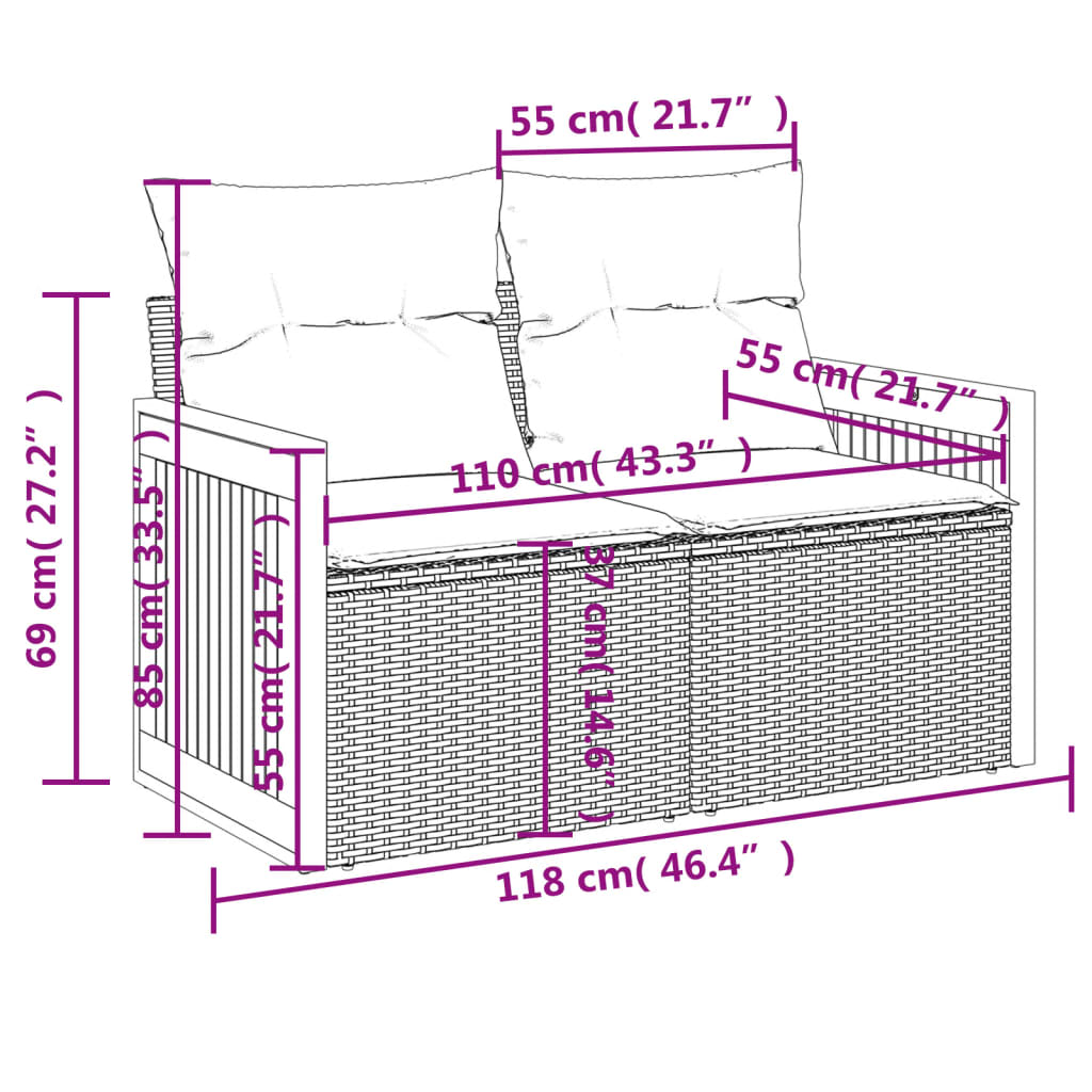 8-tlg. Garten-Sofagarnitur mit Kissen Grau Poly Rattan - Pazzar.ch