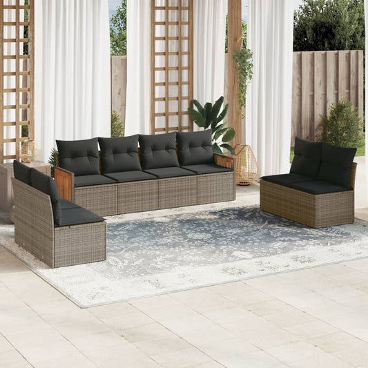 8-tlg. Garten-Sofagarnitur mit Kissen Grau Poly Rattan - Pazzar.ch
