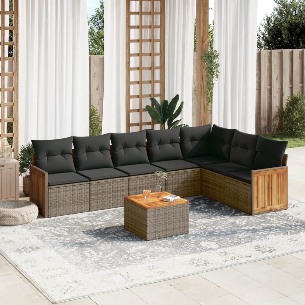 8-tlg. Garten-Sofagarnitur mit Kissen Grau Poly Rattan - Pazzar.ch