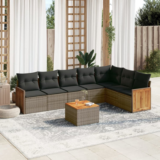 8-tlg. Garten-Sofagarnitur mit Kissen Grau Poly Rattan - Pazzar.ch