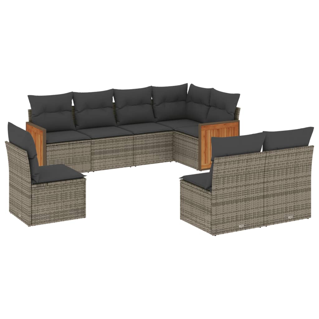 8-tlg. Garten-Sofagarnitur mit Kissen Grau Poly Rattan - Pazzar.ch