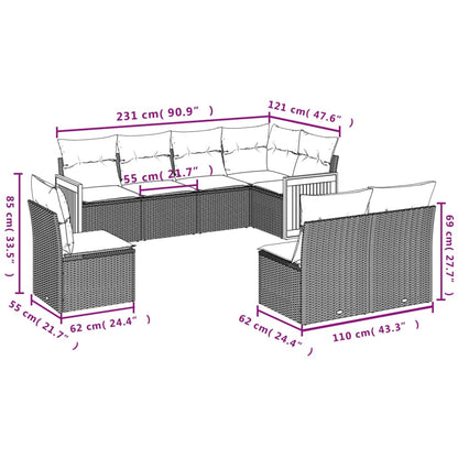8-tlg. Garten-Sofagarnitur mit Kissen Grau Poly Rattan - Pazzar.ch