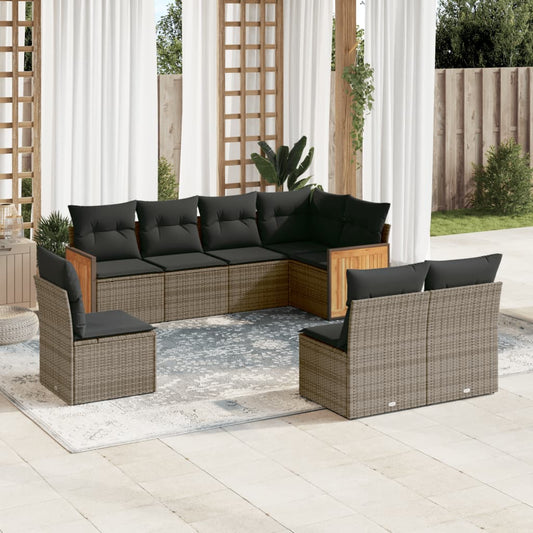 8-tlg. Garten-Sofagarnitur mit Kissen Grau Poly Rattan - Pazzar.ch