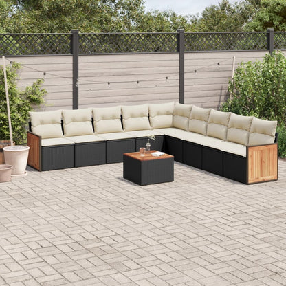 10-tlg. Garten-Sofagarnitur mit Kissen Schwarz Poly Rattan - Pazzar.ch