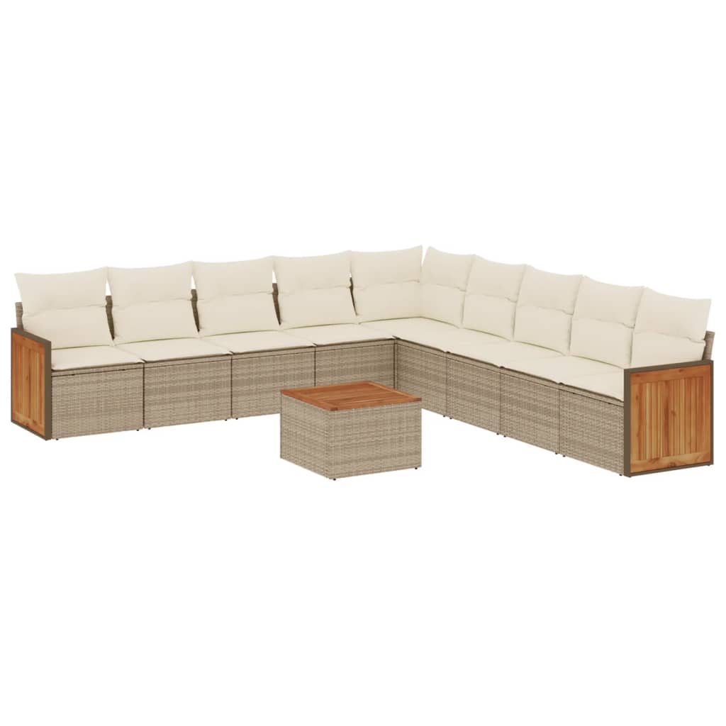 10-tlg. Garten-Sofagarnitur mit Kissen Beige Poly Rattan - Pazzar.ch