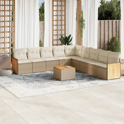 10-tlg. Garten-Sofagarnitur mit Kissen Beige Poly Rattan - Pazzar.ch