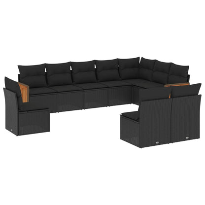 10-tlg. Garten-Sofagarnitur mit Kissen Schwarz Poly Rattan - Pazzar.ch