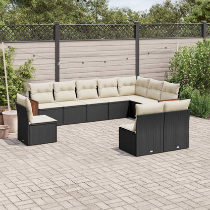 10-tlg. Garten-Sofagarnitur mit Kissen Schwarz Poly Rattan - Pazzar.ch