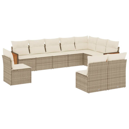 10-tlg. Garten-Sofagarnitur mit Kissen Beige Poly Rattan - Pazzar.ch