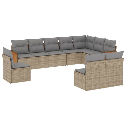 10-tlg. Garten-Sofagarnitur mit Kissen Beige Poly Rattan - Pazzar.ch