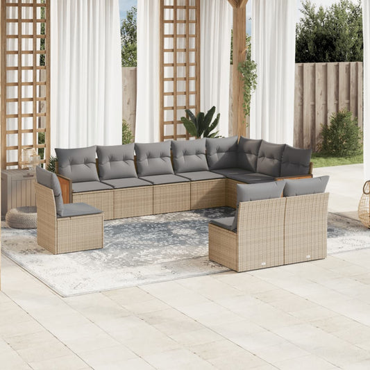 10-tlg. Garten-Sofagarnitur mit Kissen Beige Poly Rattan - Pazzar.ch