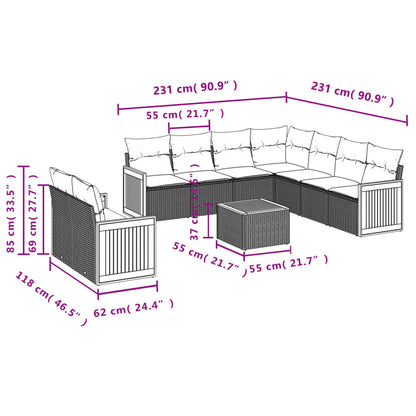 10-tlg. Garten-Sofagarnitur mit Kissen Schwarz Poly Rattan - Pazzar.ch