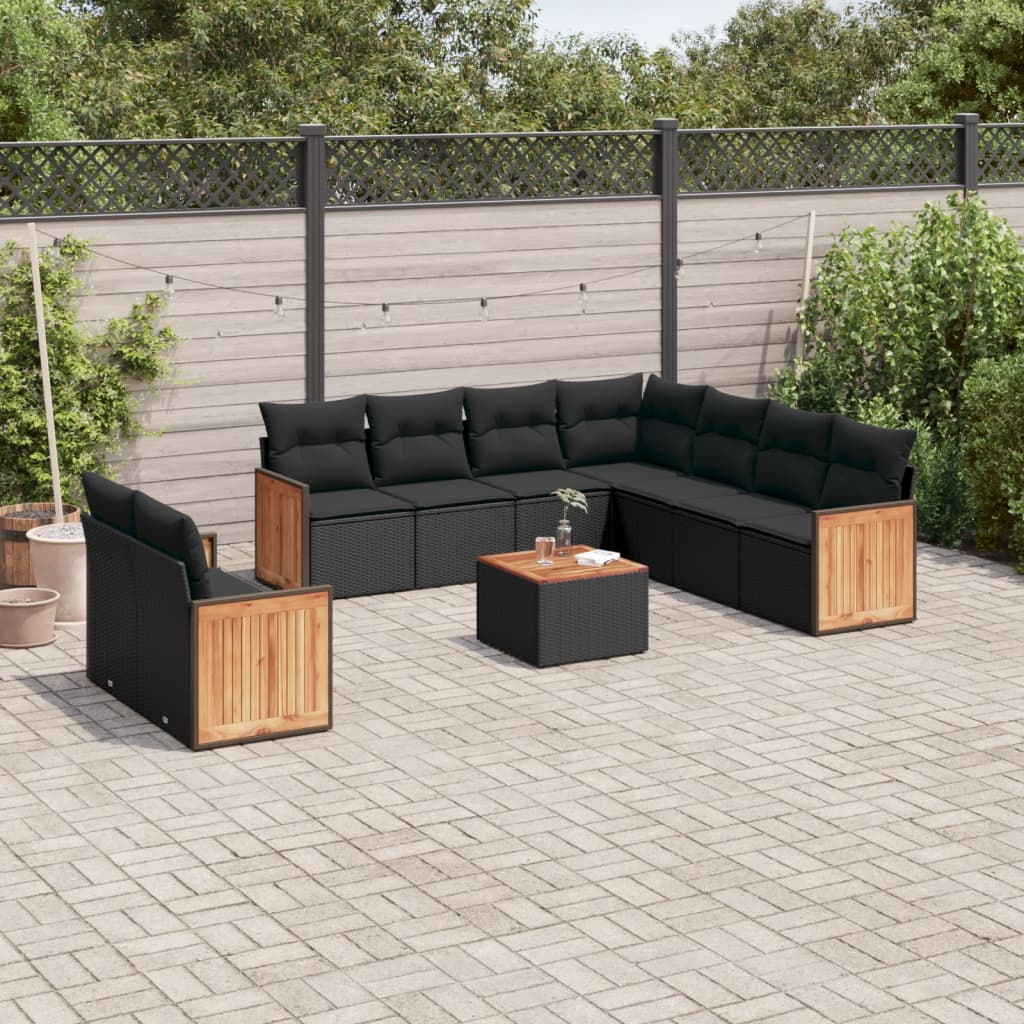 10-tlg. Garten-Sofagarnitur mit Kissen Schwarz Poly Rattan - Pazzar.ch