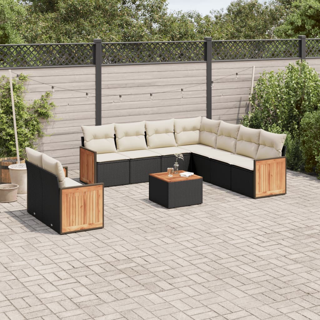 10-tlg. Garten-Sofagarnitur mit Kissen Schwarz Poly Rattan - Pazzar.ch