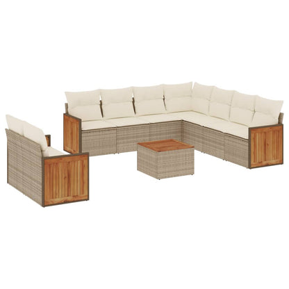 10-tlg. Garten-Sofagarnitur mit Kissen Beige Poly Rattan - Pazzar.ch