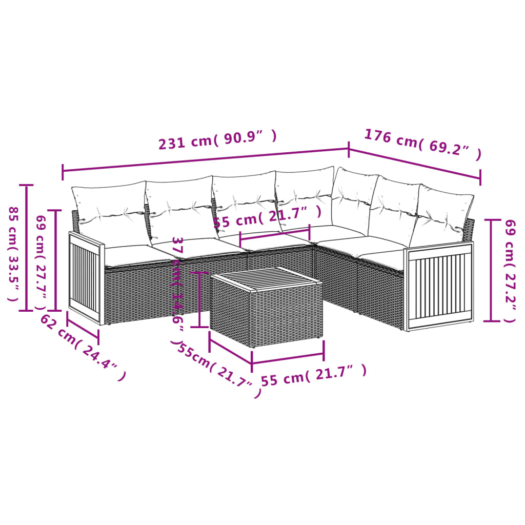 10-tlg. Garten-Sofagarnitur mit Kissen Beige Poly Rattan - Pazzar.ch