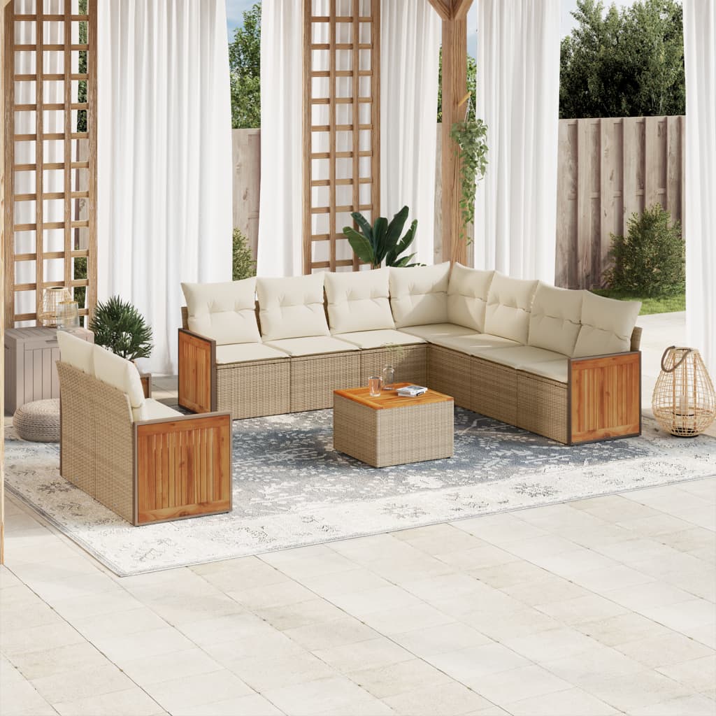 10-tlg. Garten-Sofagarnitur mit Kissen Beige Poly Rattan - Pazzar.ch