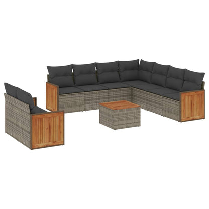 10-tlg. Garten-Sofagarnitur mit Kissen Grau Poly Rattan - Pazzar.ch