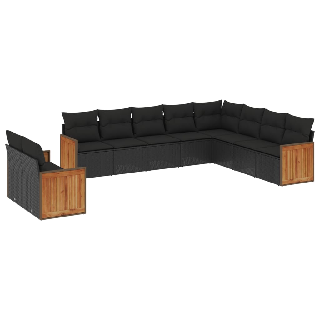 10-tlg. Garten-Sofagarnitur mit Kissen Schwarz Poly Rattan - Pazzar.ch