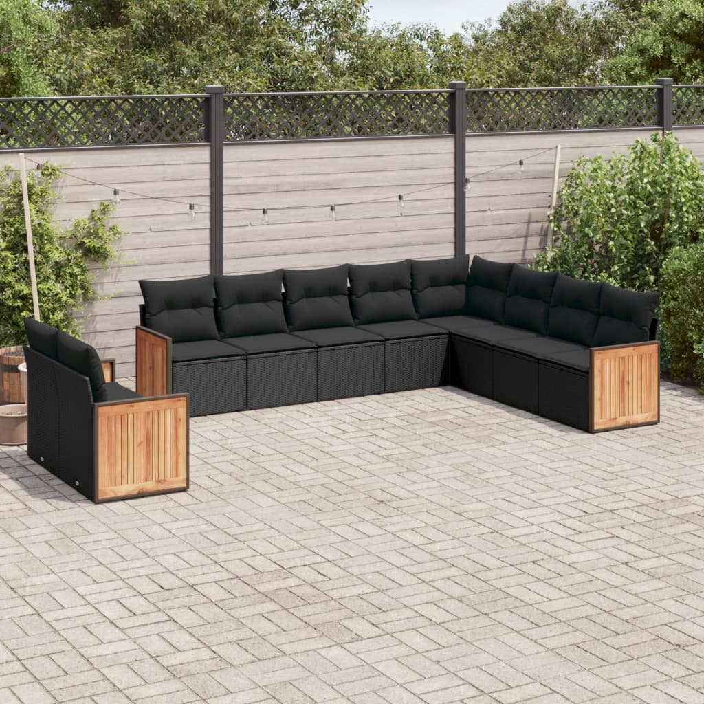 10-tlg. Garten-Sofagarnitur mit Kissen Schwarz Poly Rattan - Pazzar.ch