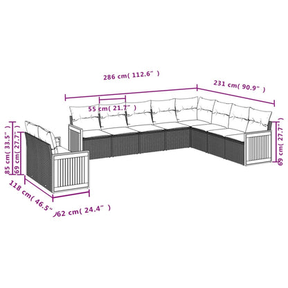 10-tlg. Garten-Sofagarnitur mit Kissen Schwarz Poly Rattan - Pazzar.ch