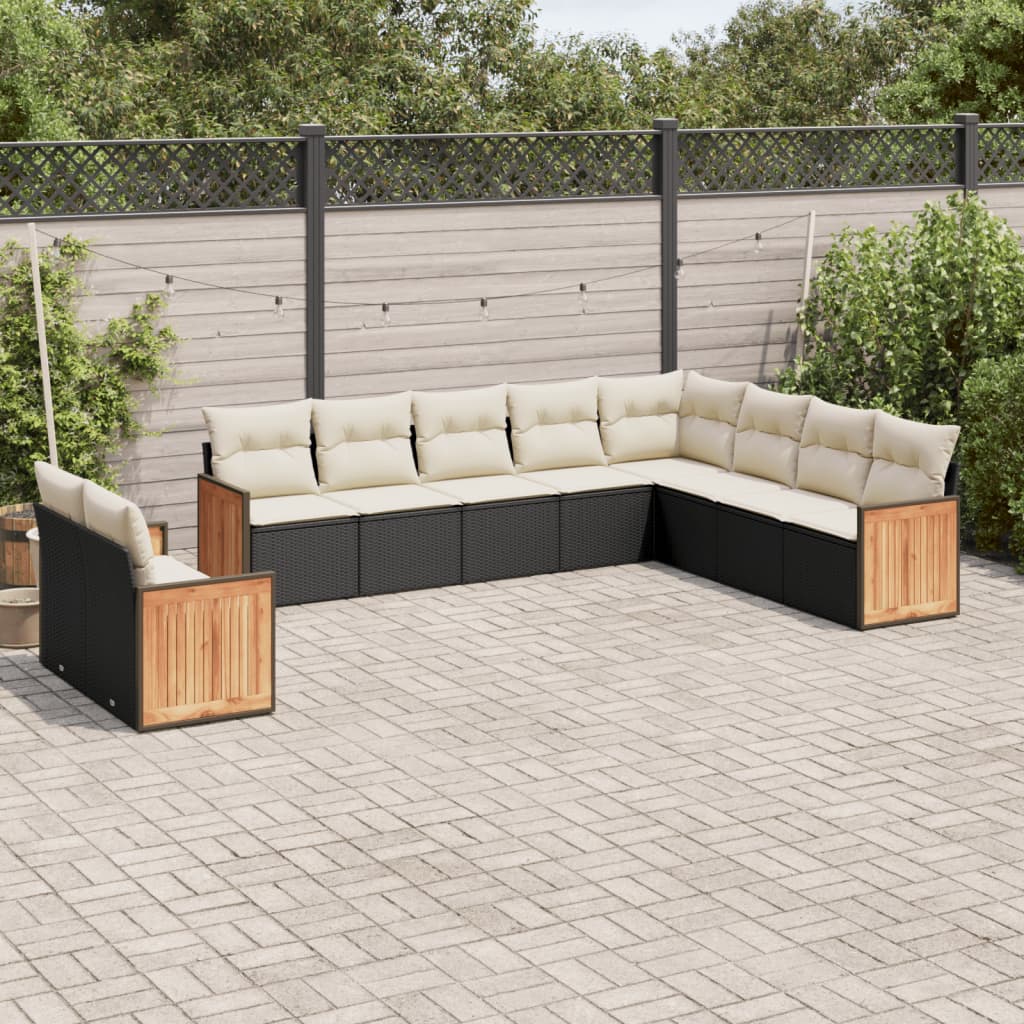 10-tlg. Garten-Sofagarnitur mit Kissen Schwarz Poly Rattan - Pazzar.ch