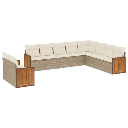 10-tlg. Garten-Sofagarnitur mit Kissen Beige Poly Rattan - Pazzar.ch