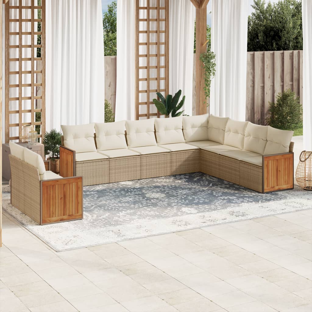 10-tlg. Garten-Sofagarnitur mit Kissen Beige Poly Rattan - Pazzar.ch