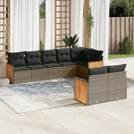 8-tlg. Garten-Sofagarnitur mit Kissen Grau Poly Rattan - Pazzar.ch