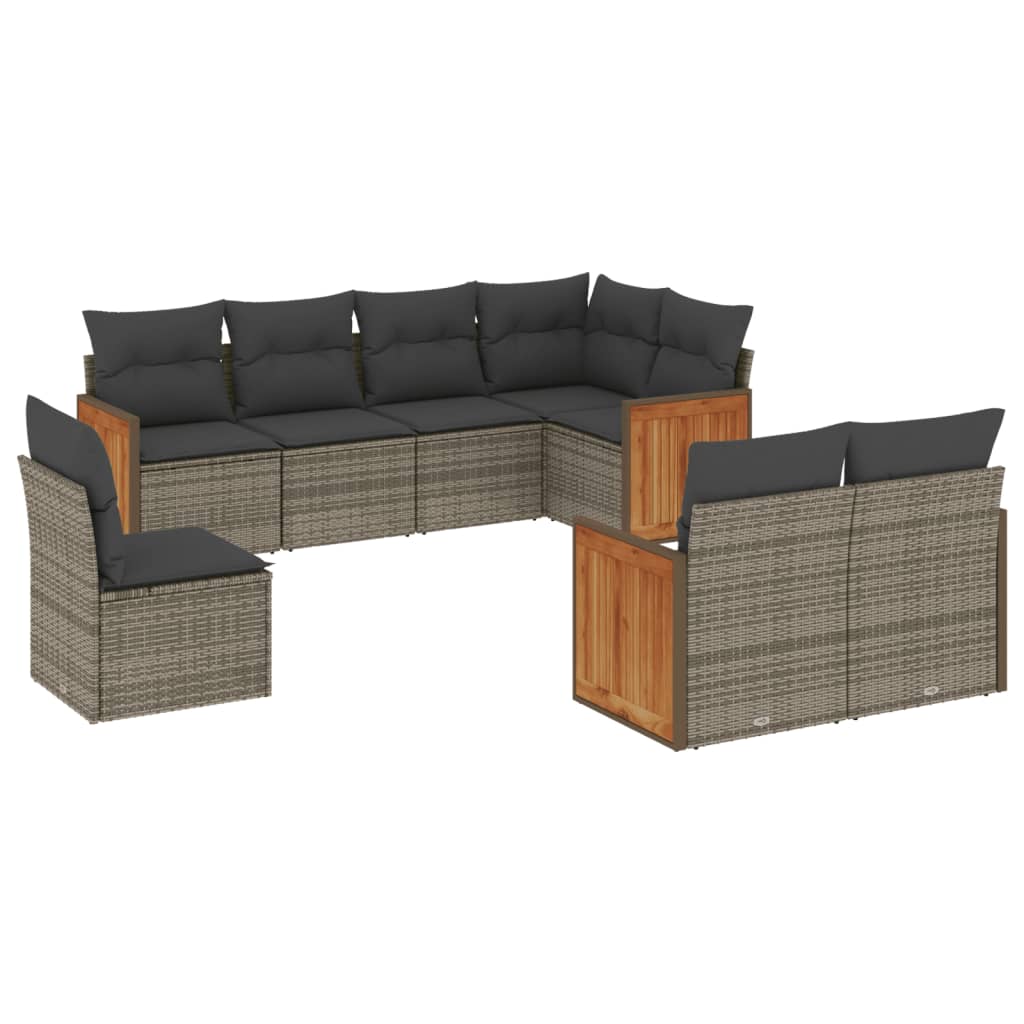8-tlg. Garten-Sofagarnitur mit Kissen Grau Poly Rattan - Pazzar.ch