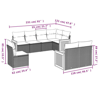 8-tlg. Garten-Sofagarnitur mit Kissen Grau Poly Rattan - Pazzar.ch