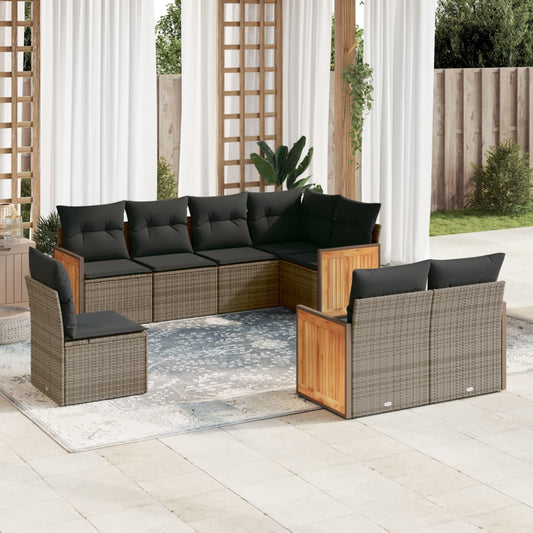 8-tlg. Garten-Sofagarnitur mit Kissen Grau Poly Rattan - Pazzar.ch