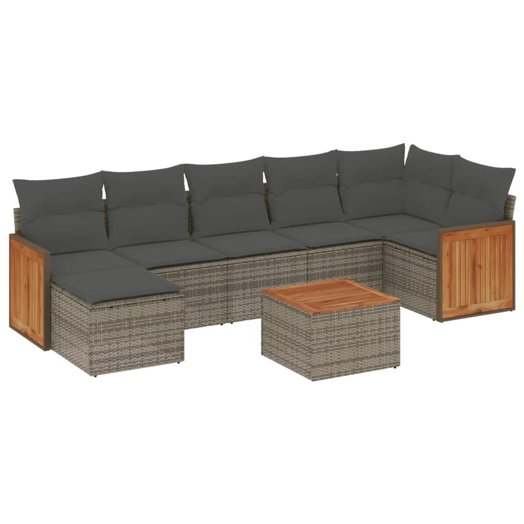 8-tlg. Garten-Sofagarnitur mit Kissen Grau Poly Rattan - Pazzar.ch