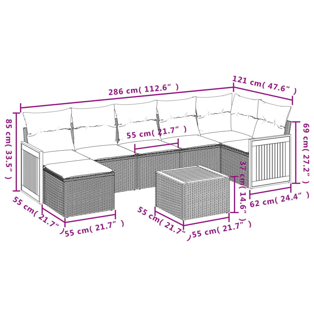 8-tlg. Garten-Sofagarnitur mit Kissen Grau Poly Rattan - Pazzar.ch