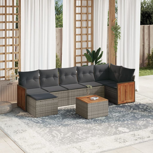 8-tlg. Garten-Sofagarnitur mit Kissen Grau Poly Rattan - Pazzar.ch