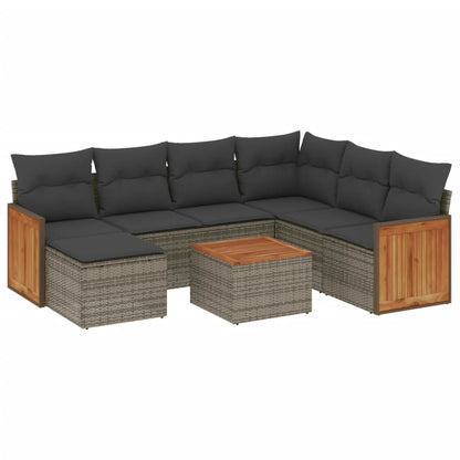 8-tlg. Garten-Sofagarnitur mit Kissen Grau Poly Rattan - Pazzar.ch