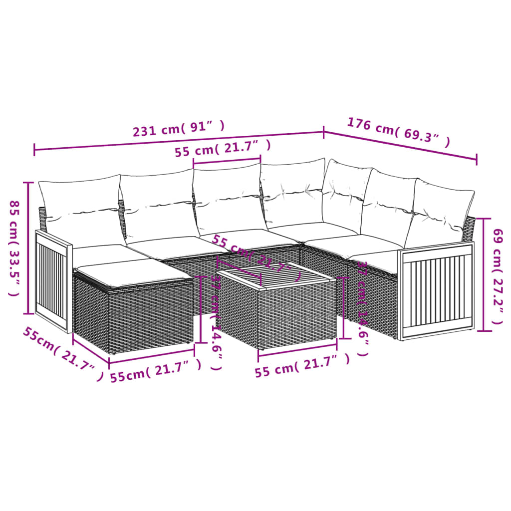 8-tlg. Garten-Sofagarnitur mit Kissen Grau Poly Rattan - Pazzar.ch