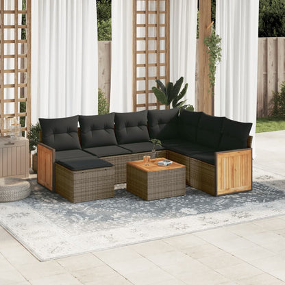 8-tlg. Garten-Sofagarnitur mit Kissen Grau Poly Rattan - Pazzar.ch