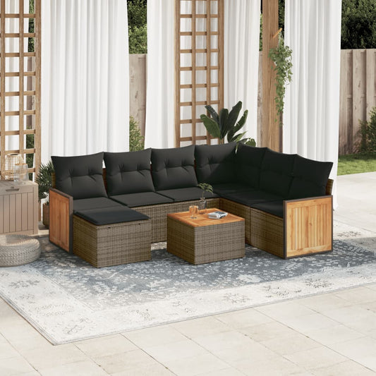 8-tlg. Garten-Sofagarnitur mit Kissen Grau Poly Rattan - Pazzar.ch