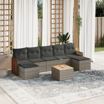 8-tlg. Garten-Sofagarnitur mit Kissen Grau Poly Rattan - Pazzar.ch