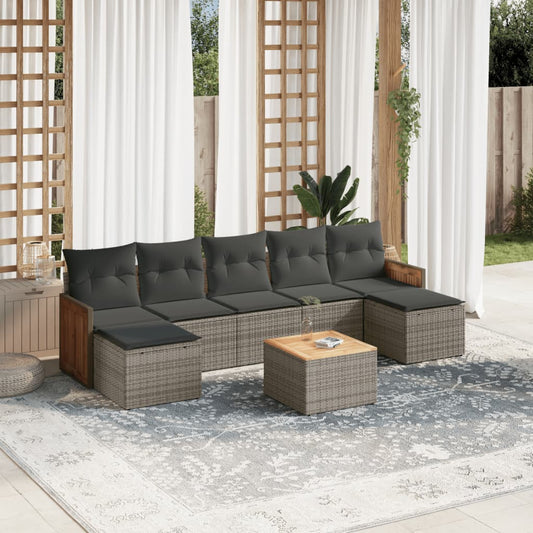 8-tlg. Garten-Sofagarnitur mit Kissen Grau Poly Rattan - Pazzar.ch