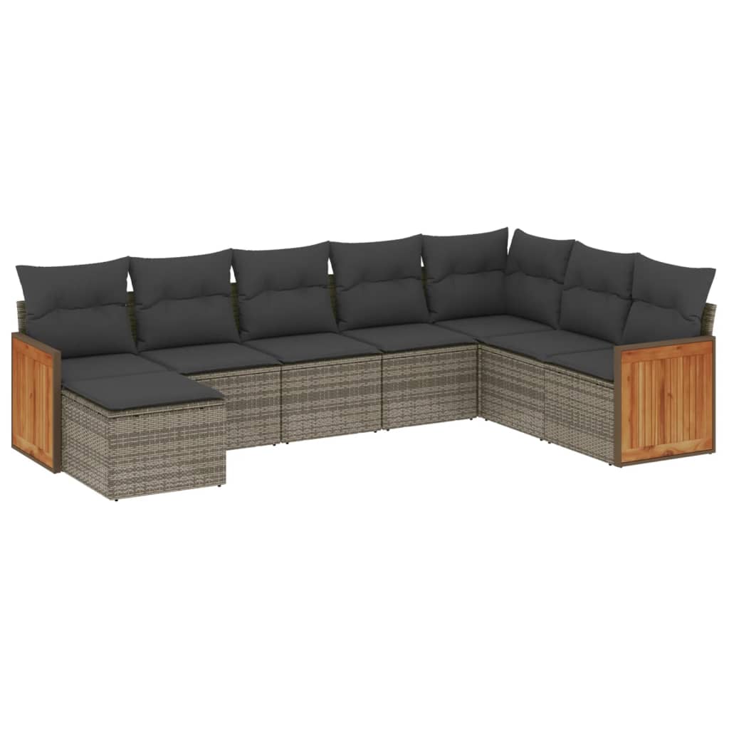 8-tlg. Garten-Sofagarnitur mit Kissen Grau Poly Rattan - Pazzar.ch