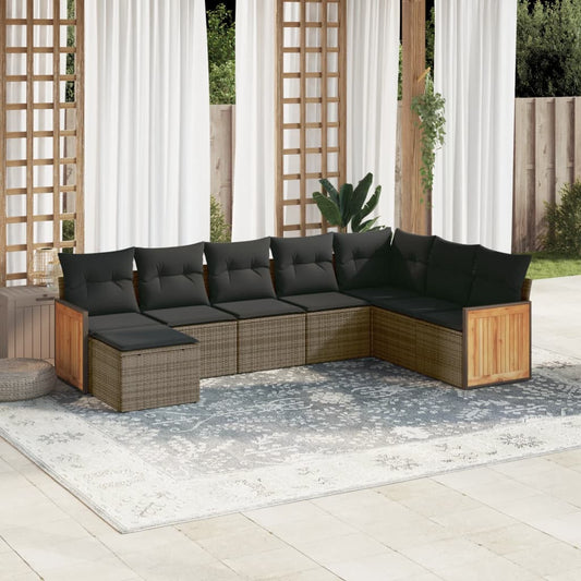 8-tlg. Garten-Sofagarnitur mit Kissen Grau Poly Rattan - Pazzar.ch