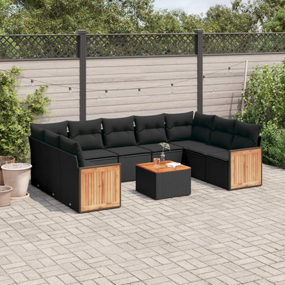 10-tlg. Garten-Sofagarnitur mit Kissen Schwarz Poly Rattan - Pazzar.ch