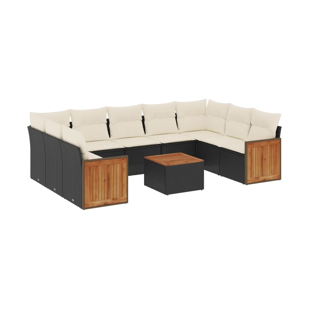 10-tlg. Garten-Sofagarnitur mit Kissen Schwarz Poly Rattan - Pazzar.ch